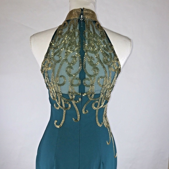 Alyce Paris Designs Sz6 Emerald Green Beaded Gown - Picture 4 of 8